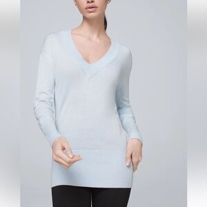 White House Black Market Cozy V Neck Tunic Sweater Light Blue Size S